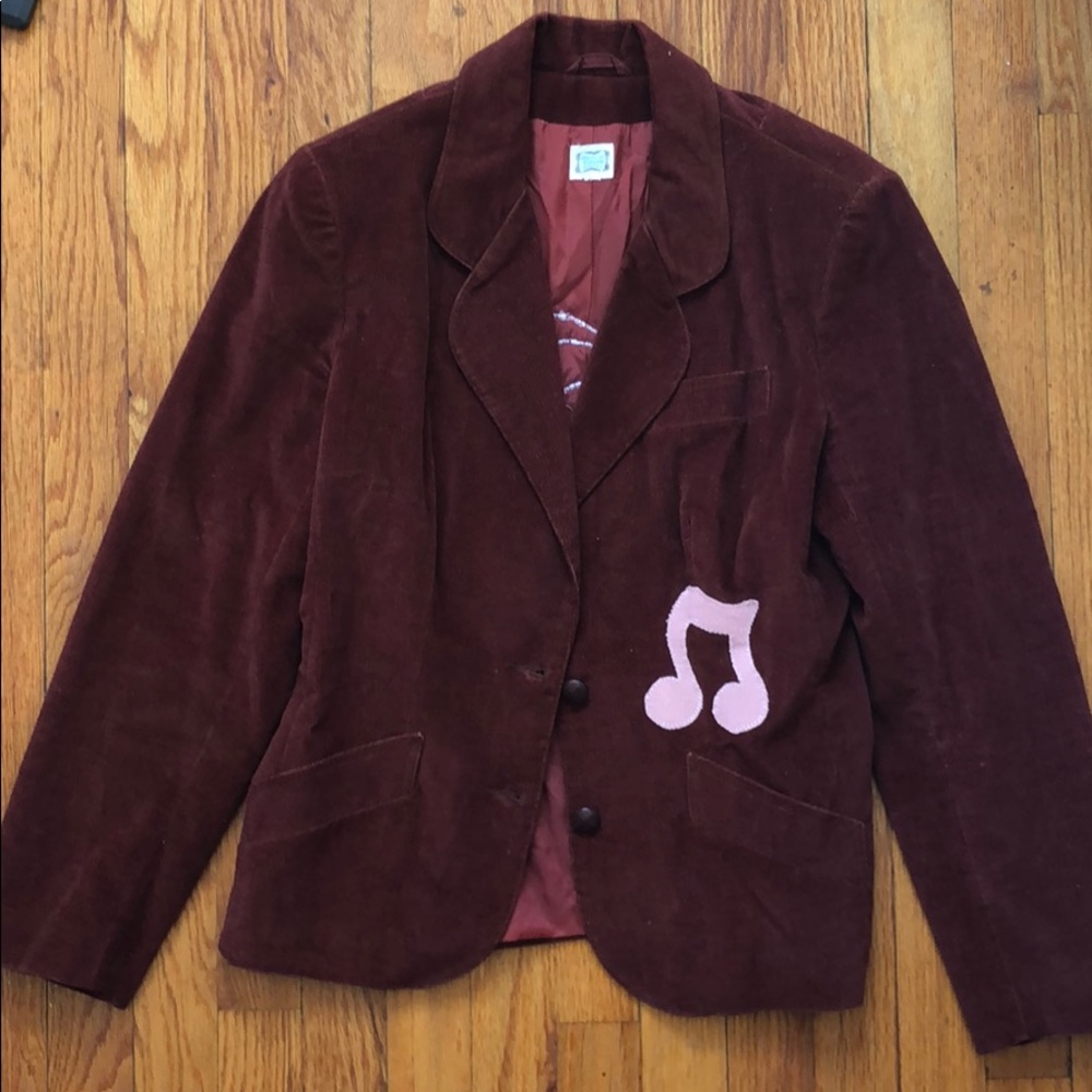 Vintage Velvet Burgundy Music Note Blazer